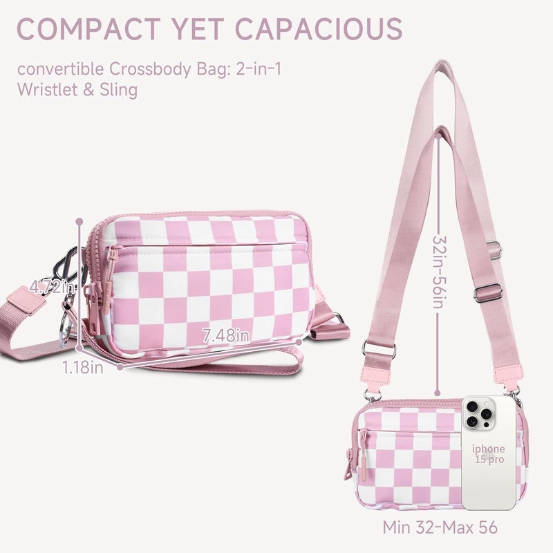 NBERMOTION Checkered Nylon Wristlet Wallets for Women RFID Blocking Purse With Credit Card Holder & Crossbody Strap - Image 2